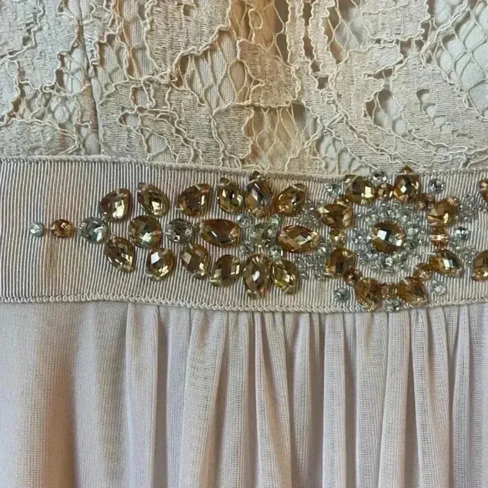 ADRIANNA PAPELL Women's Beige Embellished Lace One-shoulder Gown Dress‎ Size 10 - Image 13