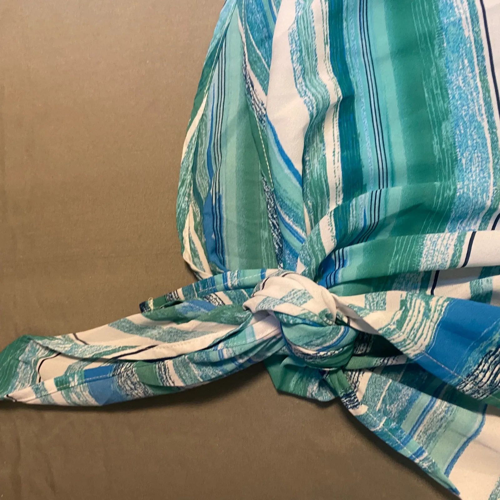 Zac & Rachel Women's Small Striped Tie Waist Kaftan Top Green - Image 4