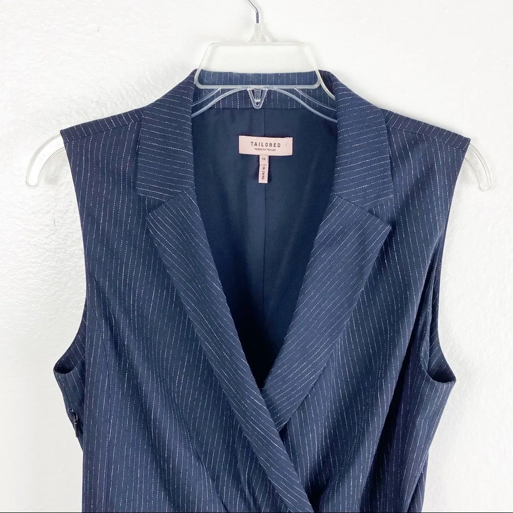 TAILORED REBECCA TAYLOR Pinstripe Faux Draped Wrap Style Sleeveless Lined Dress - Image 6
