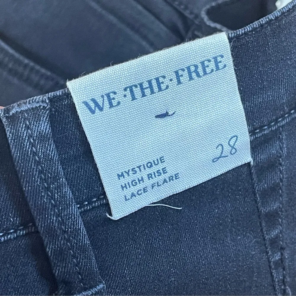 FREE PEOPLE We The Free Mystique Lace Flare Jeans Black Retro Whimsical Sz 28 - Image 10