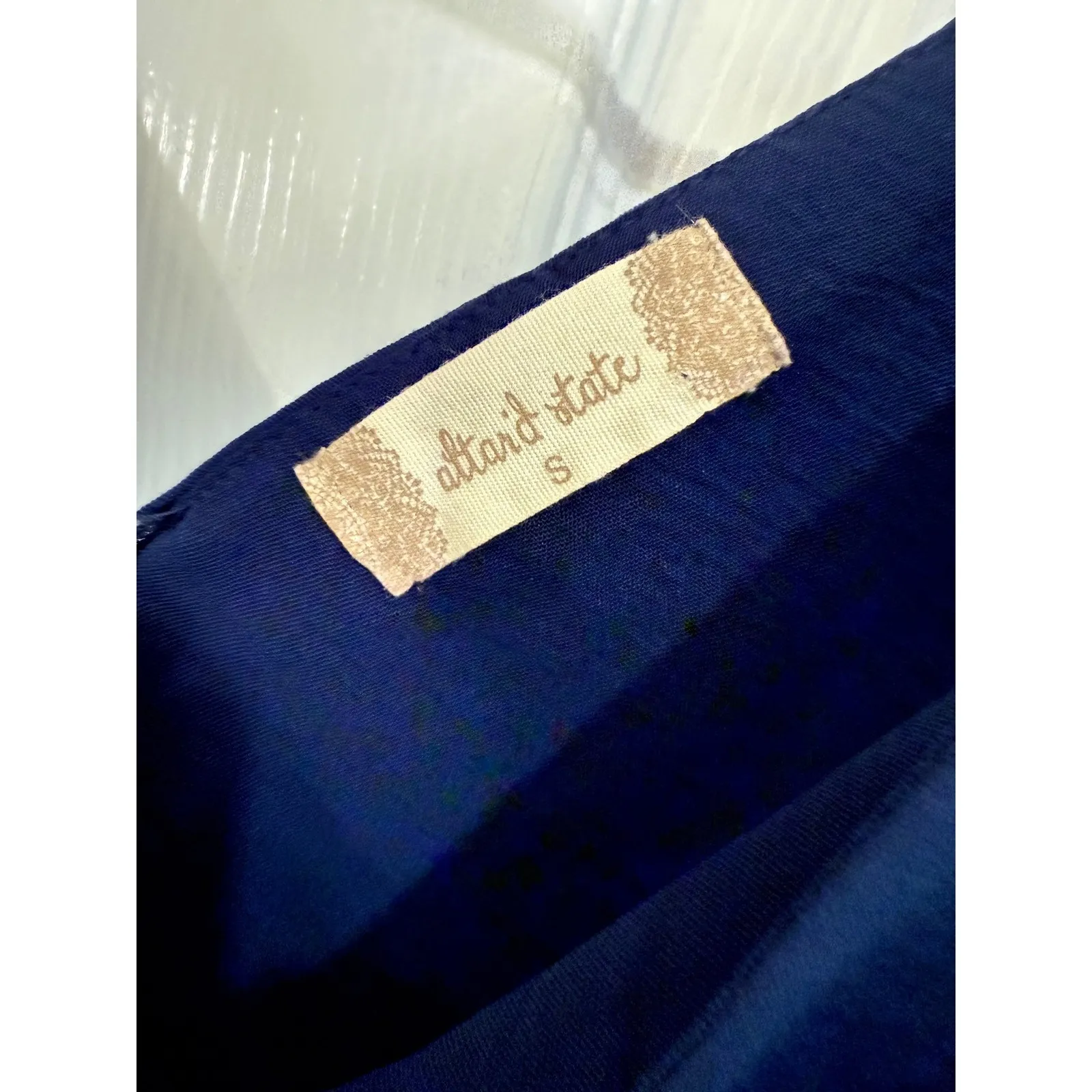 Altar'd State Navy Blue V-Neck Sleeveless Tie‎ Strap Fit & Flare Dress - Image 3