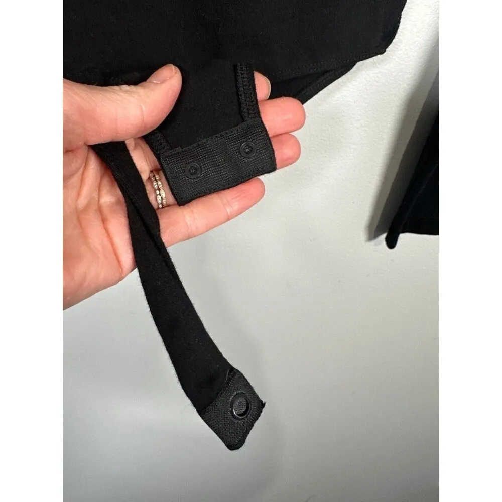 NWT Mangopop Medium Womens Mock Neck Top Shirt Black Long Sleeve Stretch Snap - Image 3