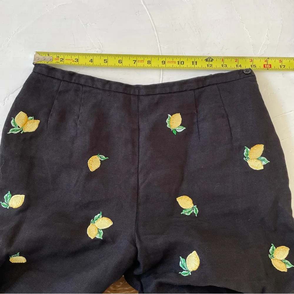 Talbots Irish Linen Petites Womens Lemon Embroidered Ankle Pants Black Sz 12 - Image 4