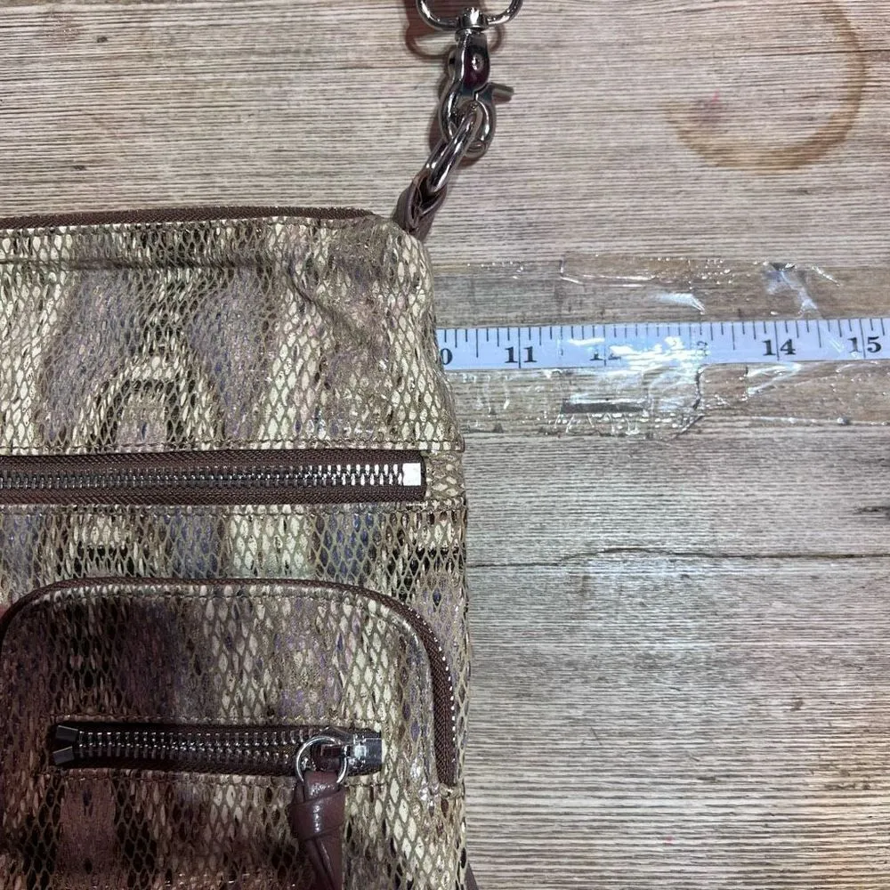 Chez Women's Fine Leather Snakeskin Embossed Crossbody Bag Brown Beige One Size‎ - Image 7