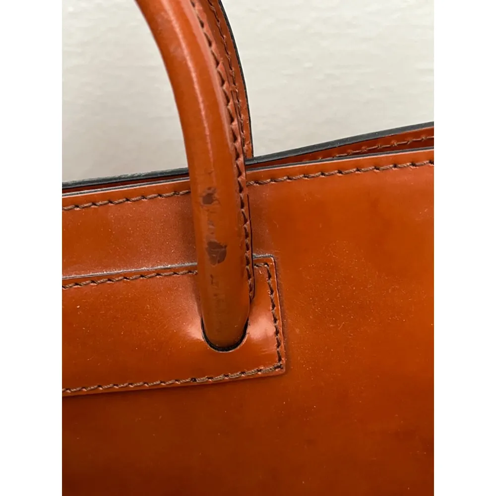 Pratesi Firenze Italian cognac Leather square Satchel Brown cross body bag - Image 13