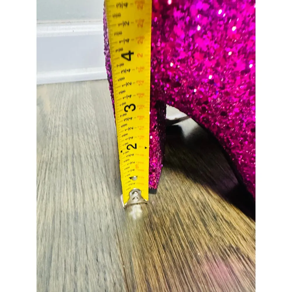 NEW SAINT LAURENT Fuchsia Pink Glitter Heeled Side Zip Bootie size 36.5 US 6.5 - Image 11