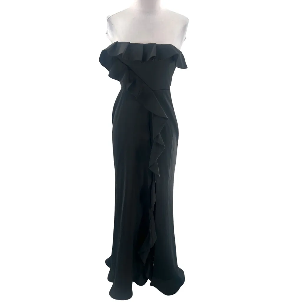 NWT NBD Luna Strapless Ruffled Thigh Slit Gown in Black - Image 4