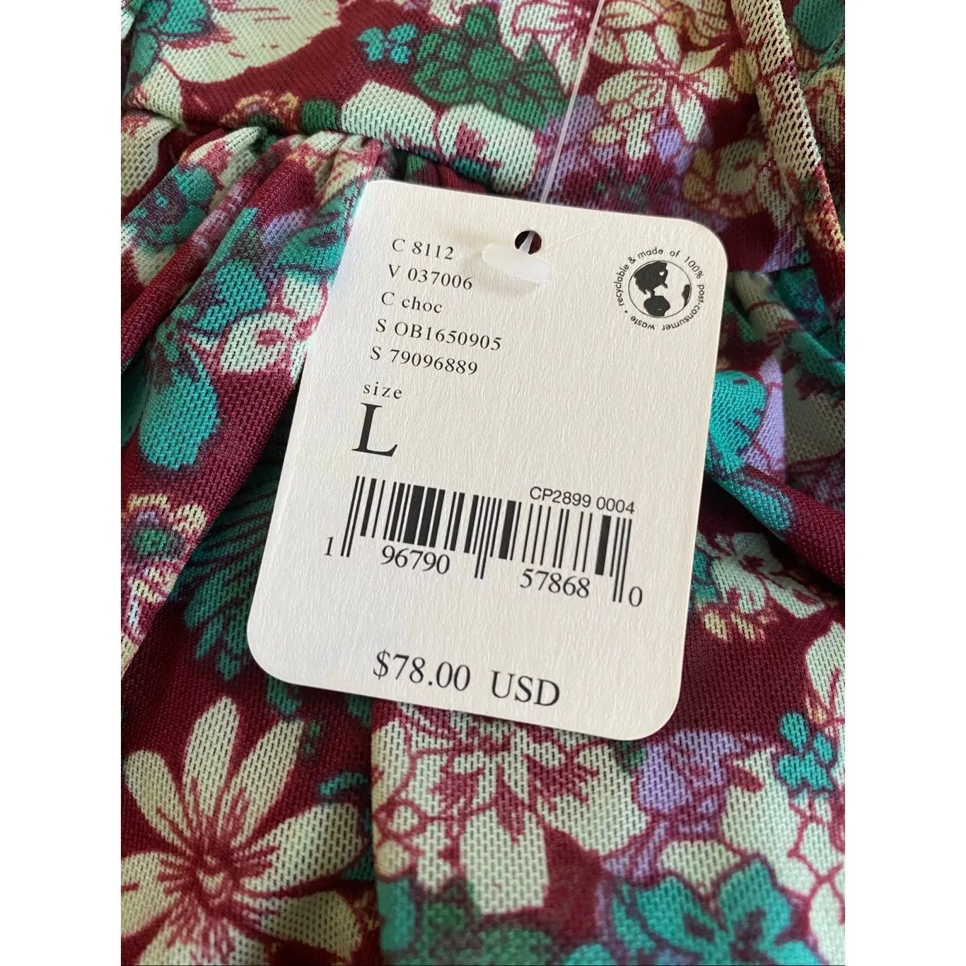 Free People Crop Floral Boho Long Sleeve Top Sz L NWT - Image 7