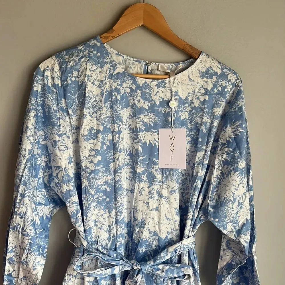 NEW Wayf ALTONIA BOTANICAL PRINT SWING DRESS IN BLUE TOILE - Image 5