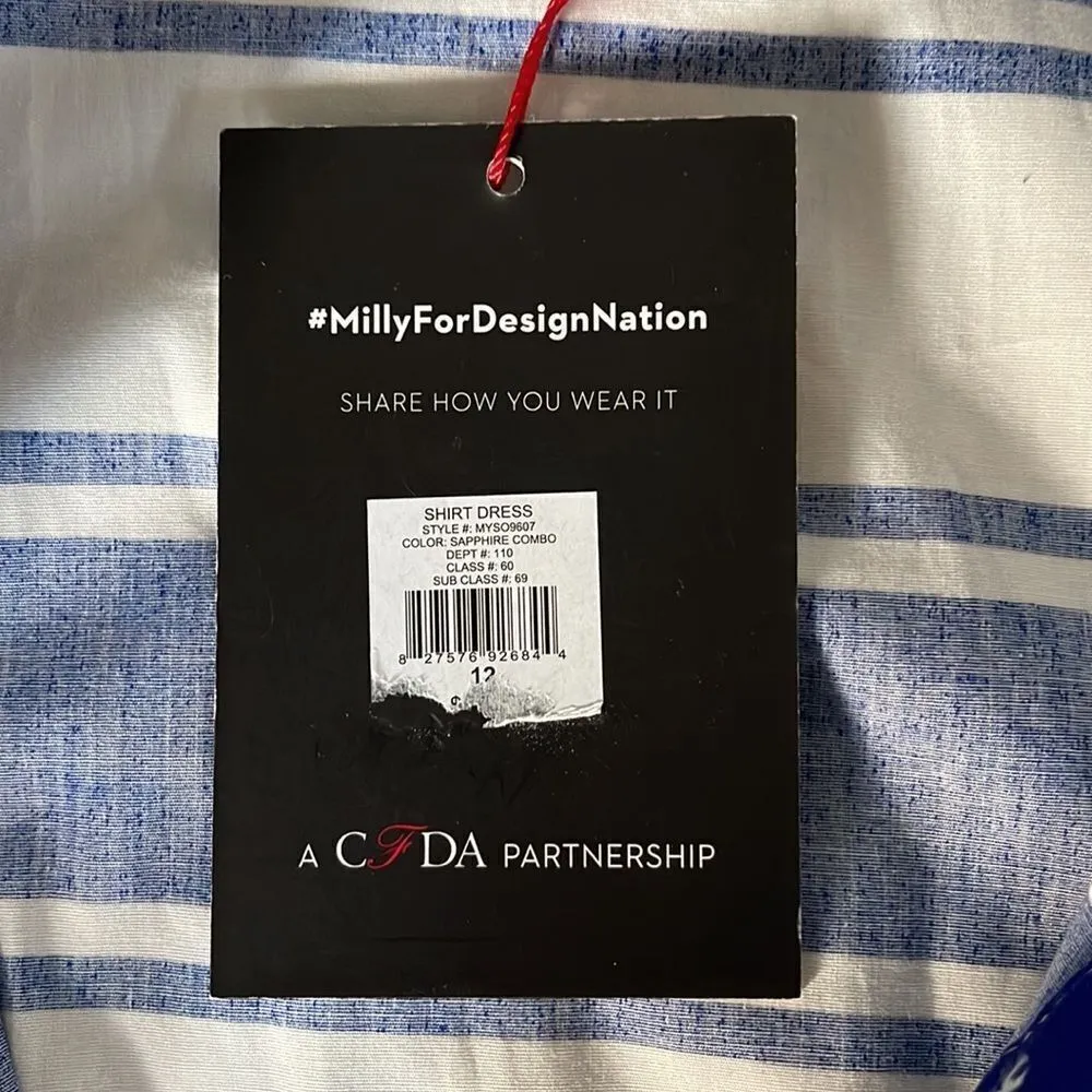 NWT Milly Italia Capri Royal Blue Pleated Striped Dress. Size 12 - Image 8