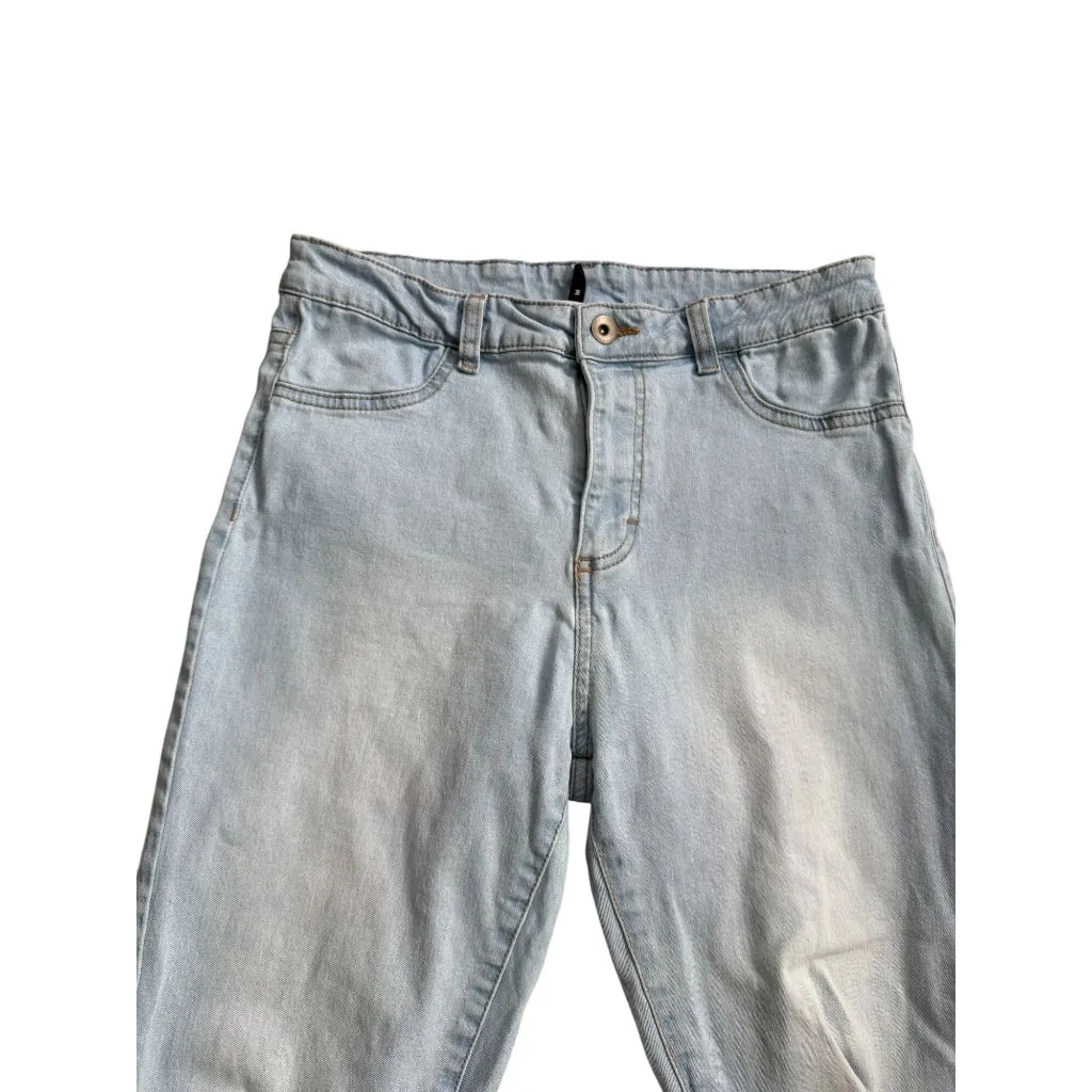 CALZEDONIA Distressed Lace Patch Light Wash Jeans Size Medium - Image 6