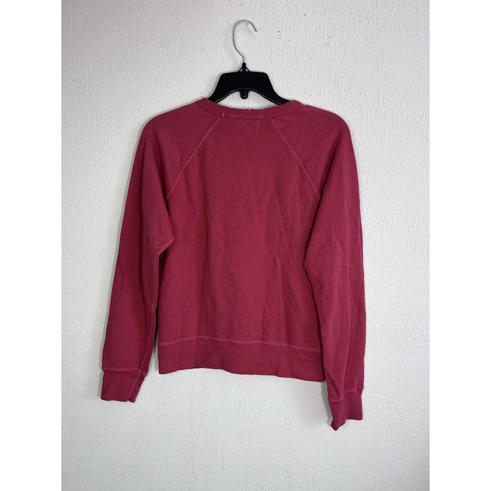 NWT AE77 American Eagle Tattered Crew Neck Sweatshirt Women's Small 100% Cotton Red - Image 2