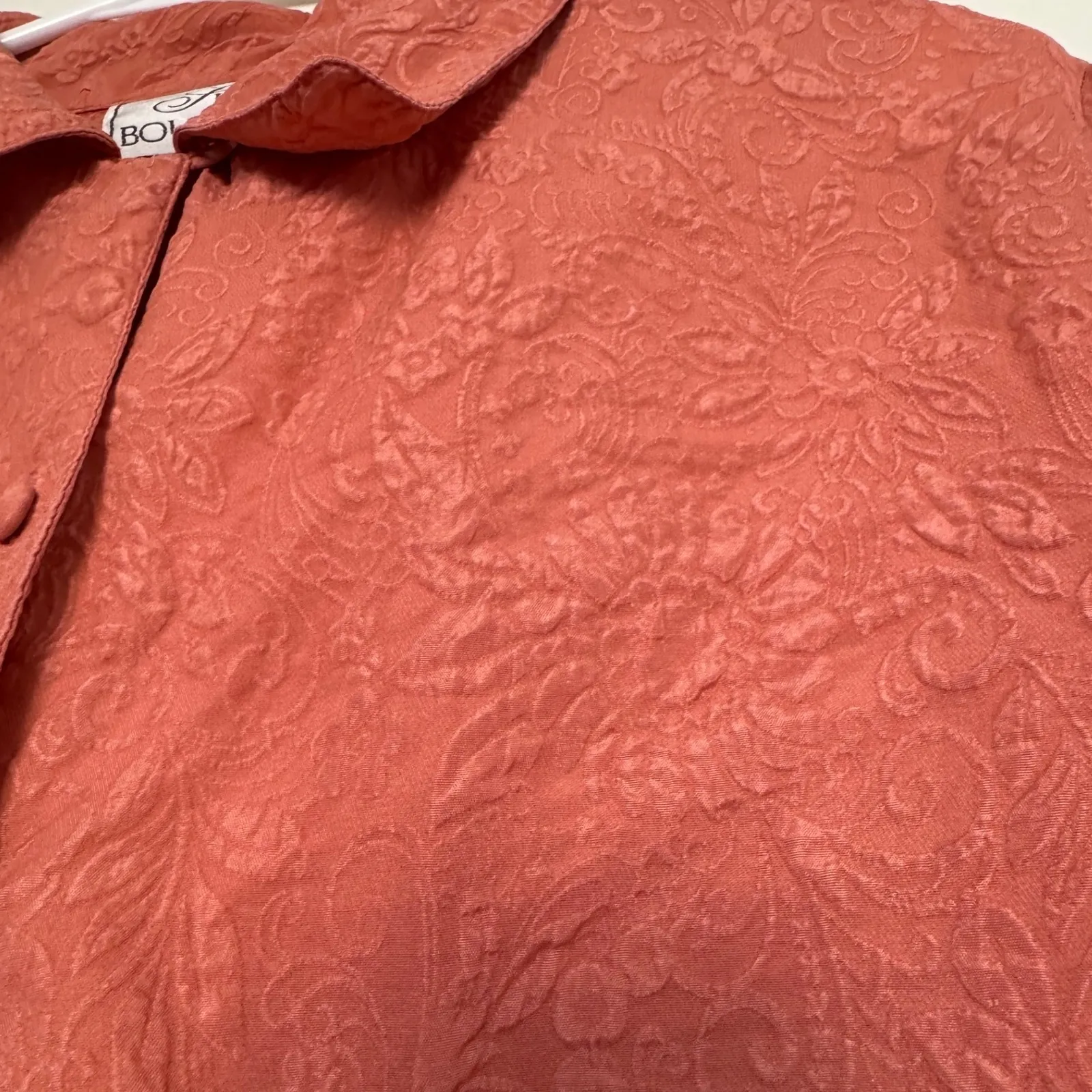 80s Vintage 100% Silk Boutique sz L Women Pink Damaske Collar Button Blouse Top Size L - Image 6