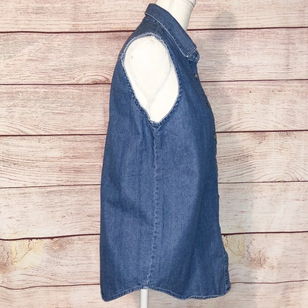 VintageHard Rock Cafe Myrtle Beach Sleeveless Denim Jean Shirt Size L - Image 3