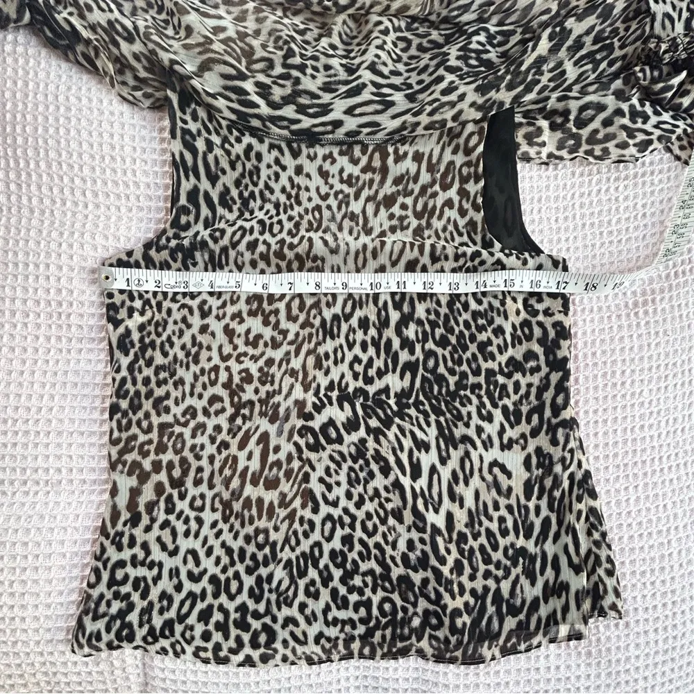 DKNY leopard print caped smocked cuff sheer office siren top NWT S mobwife - Image 10