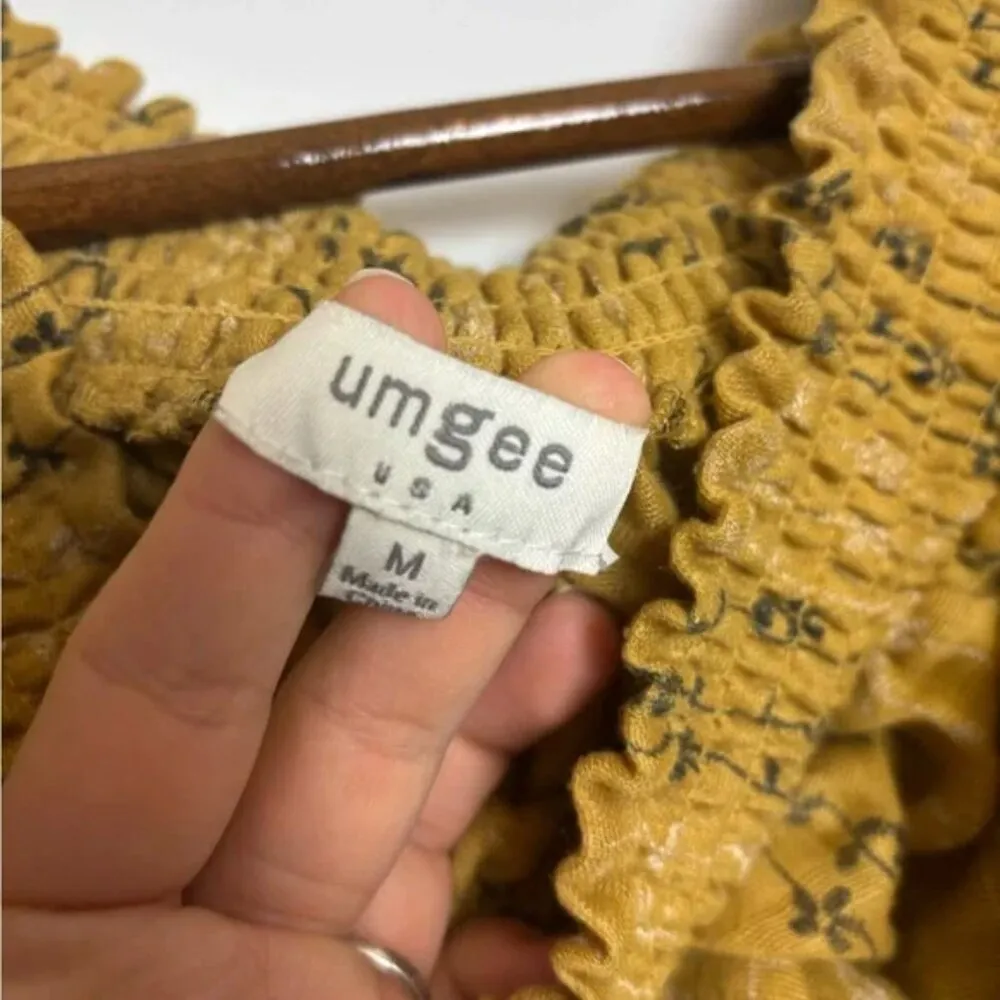 Umgee Yellow Floral Smocked Ruffled Boho Cottagecore Blouse Top - Image 4