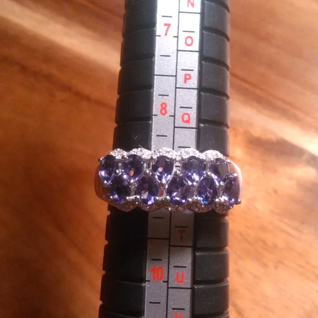 Premium Bolivian Amethyst and White Zircon Cascade Sterling Silver Ring (Size 9) - Image 4