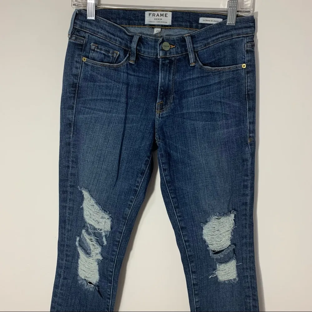 Frame Le Skinny De Jeanne Distressed Seville Wash Jeans Size 27 - Image 7