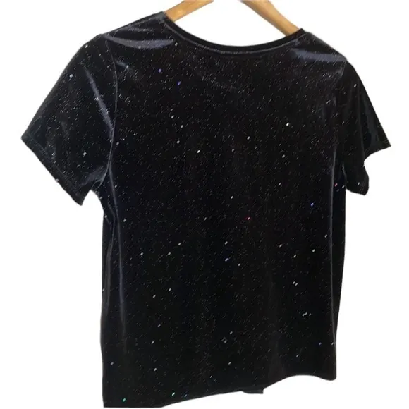 H&M Black Halloween Witch Velvet Star Dot Rainbow Sparkles‎ & Front Tie Crop Top - Image 6