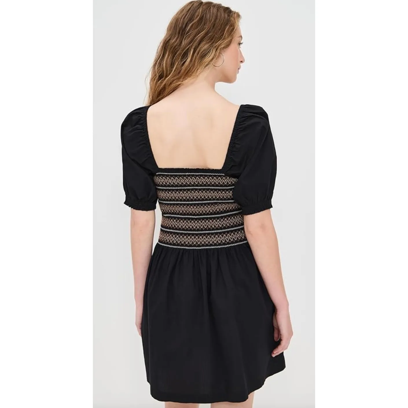 Madewell Poplin Puff Sleeve Mini Dress Jet Black Cotton Smocked Small NWT - Image 5
