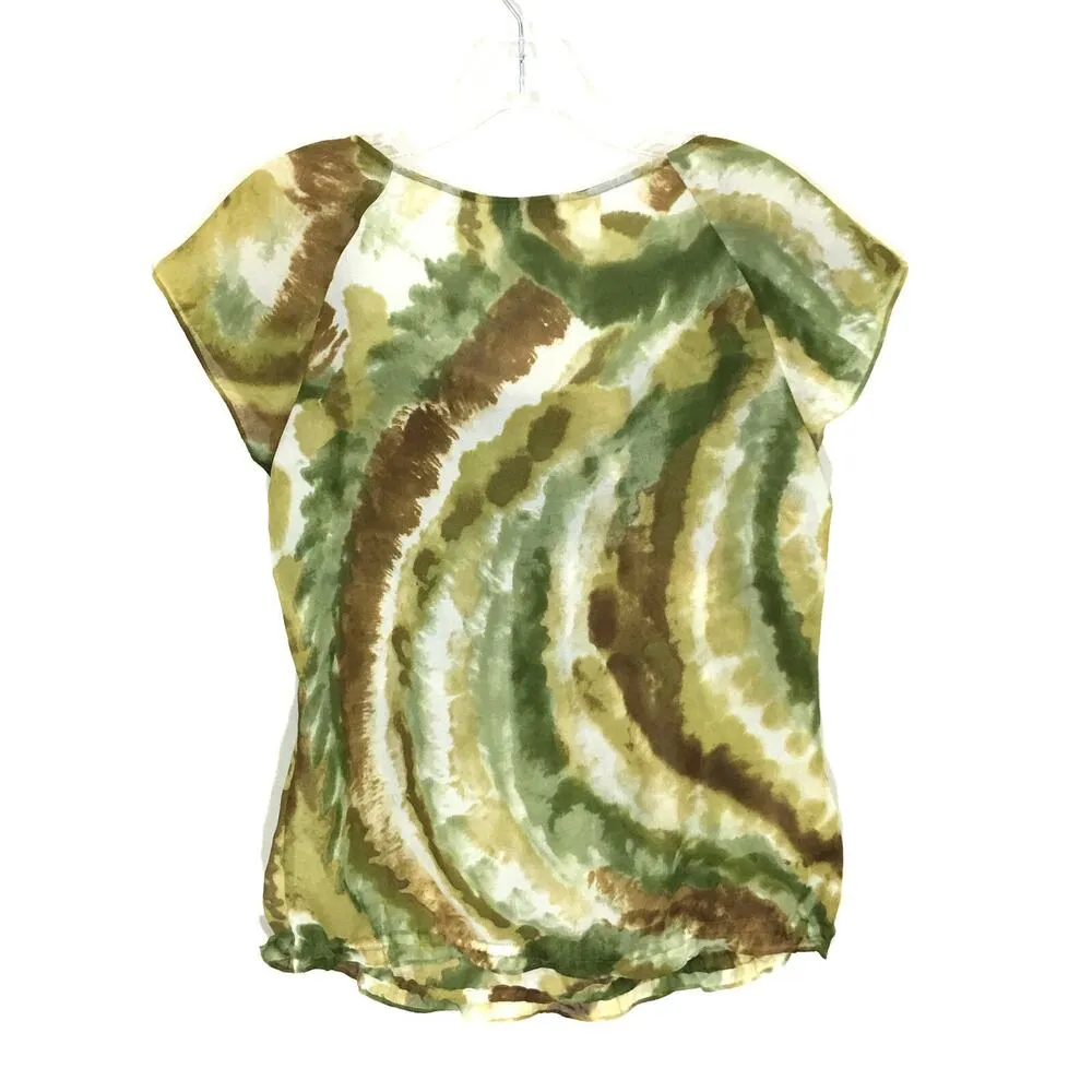Allison Taylor Blouse Top Abstract Swirl Green Brown Polyester Womens Small S - Image 3