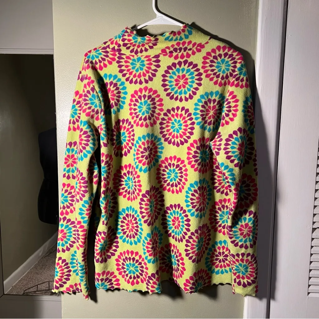 Hanna Andersson Mock Neck Fleece Sweatshirt Lime Green Geo L Size L - Image 4