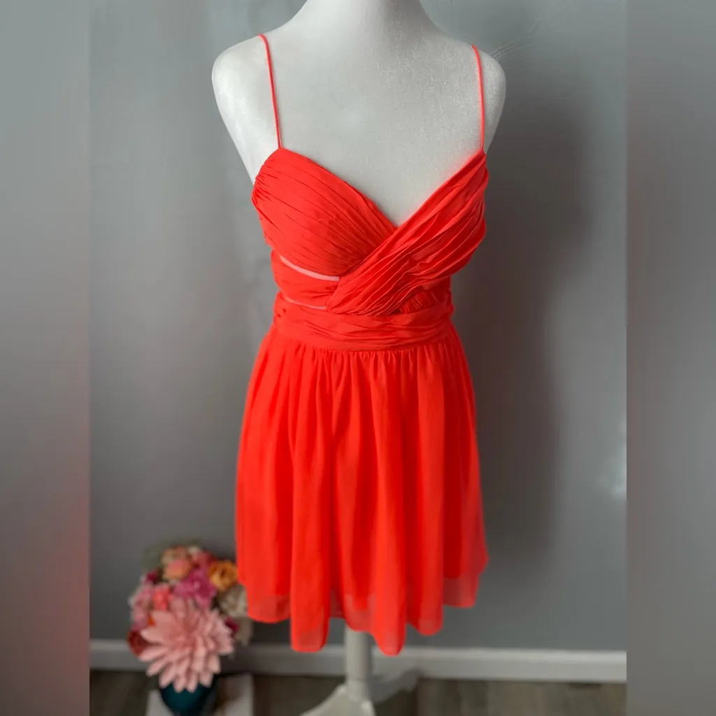 Hailey Logan by Adrianna Papell Neon Orange/Coral Cutout Chiffon Mini Dress - Image 3