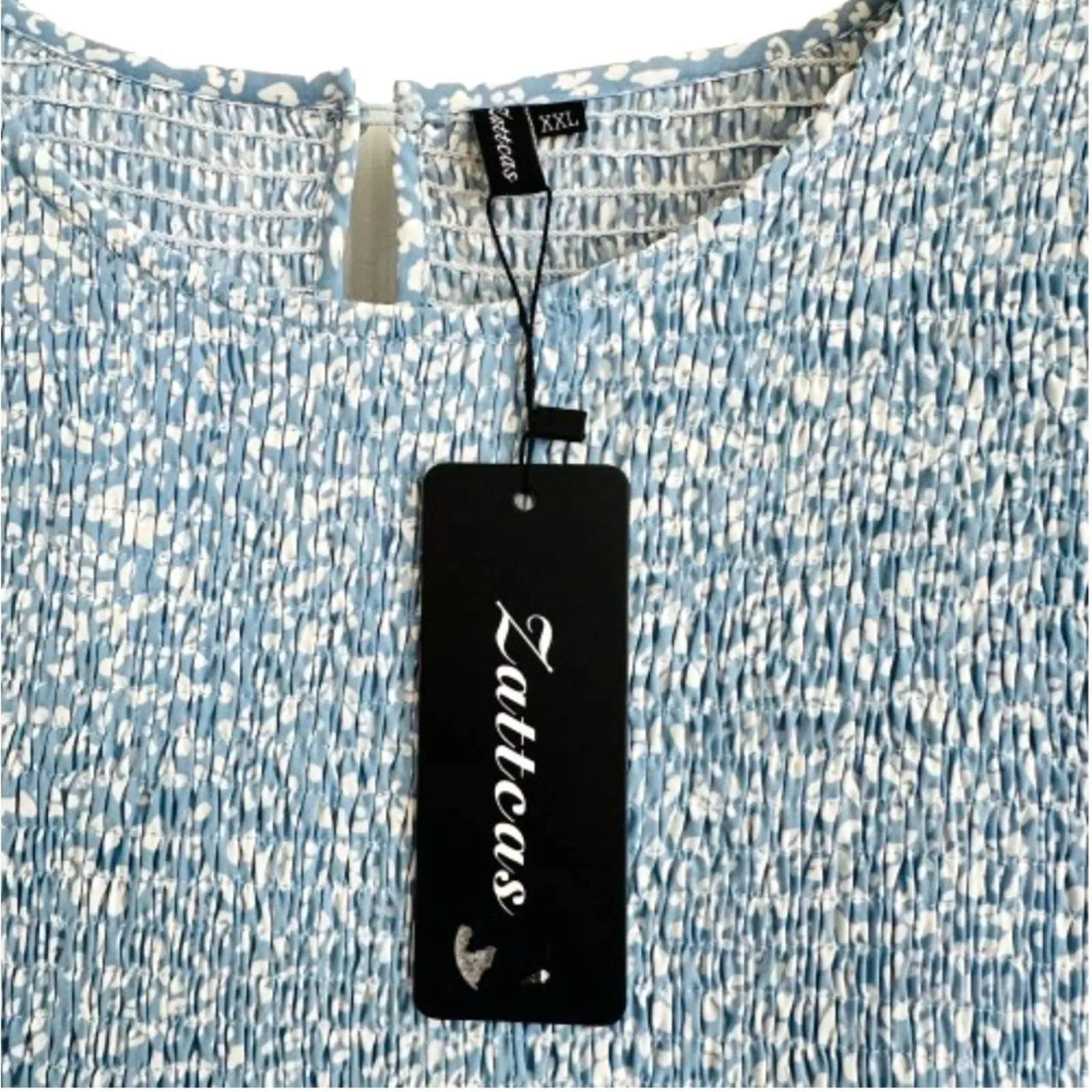 Zattcas Dress Blue White Floral Short Sleeve Smocked Tiered Maxi Size XXL NEW - Image 2