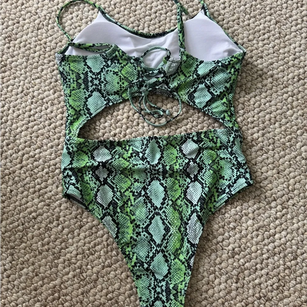 Green and Black Reptile Print Open Torso and Back One - Image 2