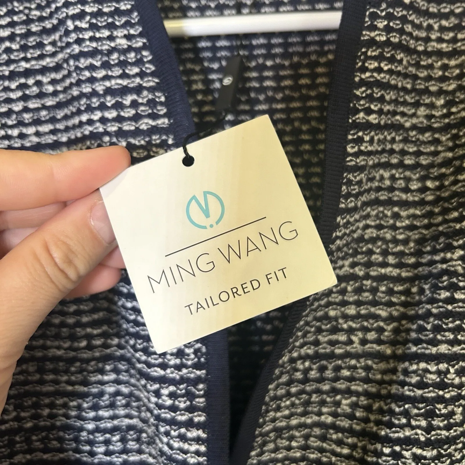 Ming Wang Heritage Fit Cardigan Size PL Navy Blue & White Sweater Coastal NWT - Image 4