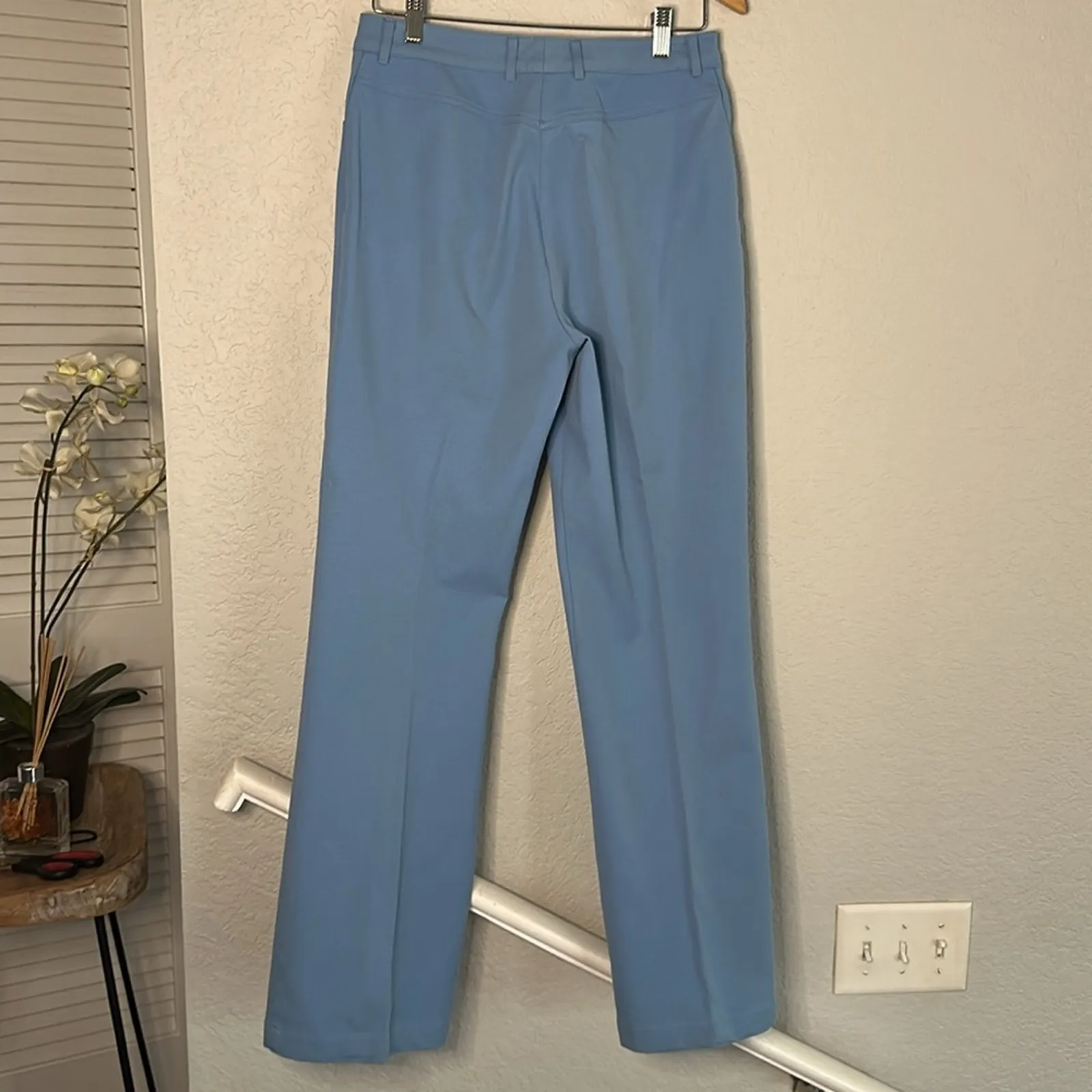 Vintage St John Sport Baby Blue Pants Logo Gold Buttons Straight Classic Preppy - Image 6