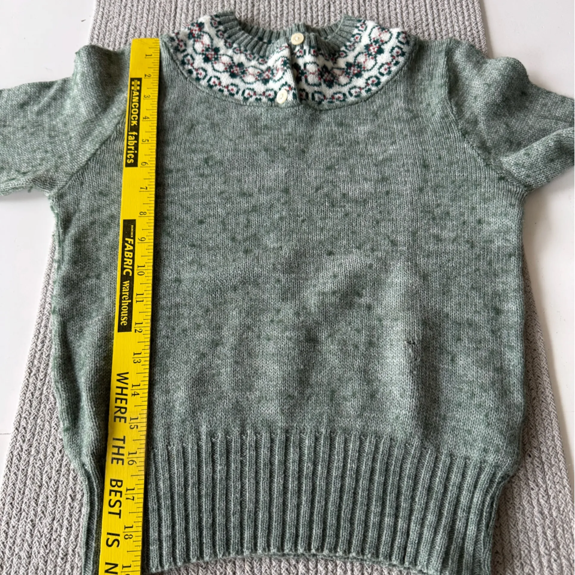 Vintage Garland Light Green Red Fair Isle Wool Sweater Sz Medium (Vtg) - Image 6