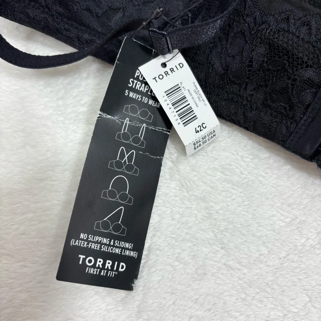 Torrid Push-Up Strapless Bra Black Lace Original Removeable Straps Size 42C - Image 5