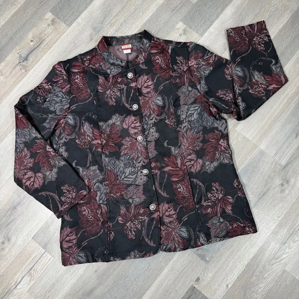 Tudor Court Floral Brocade Mandarin Collar Jacket Black Pink‎ XL Black - Image 12