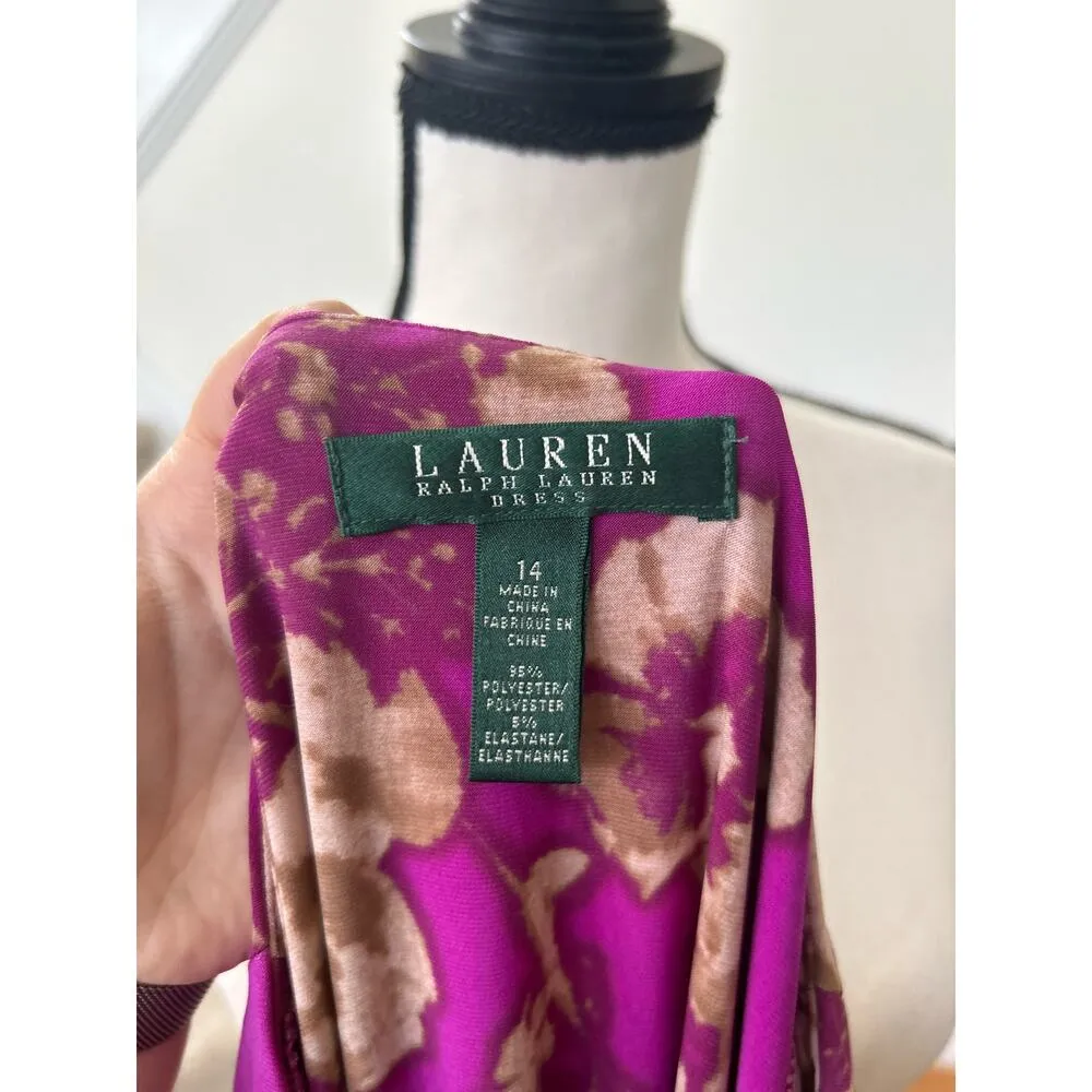 Ralph Lauren Orchid Purple & Tan Batik Floral Print Sheath Dress - Image 6