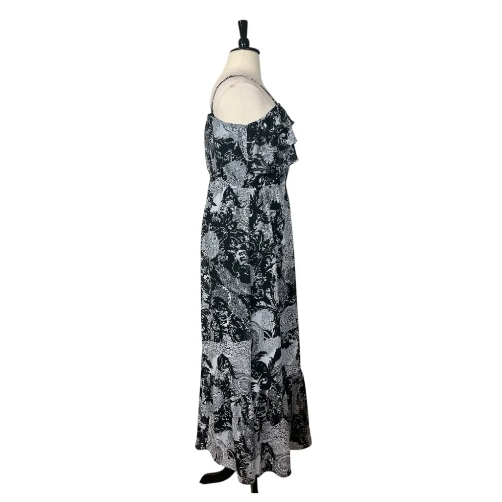 Lane Bryant Maxi Dress Ruffle Top Chiffon Blouson Black White Women’s Size 22/24 - Image 3