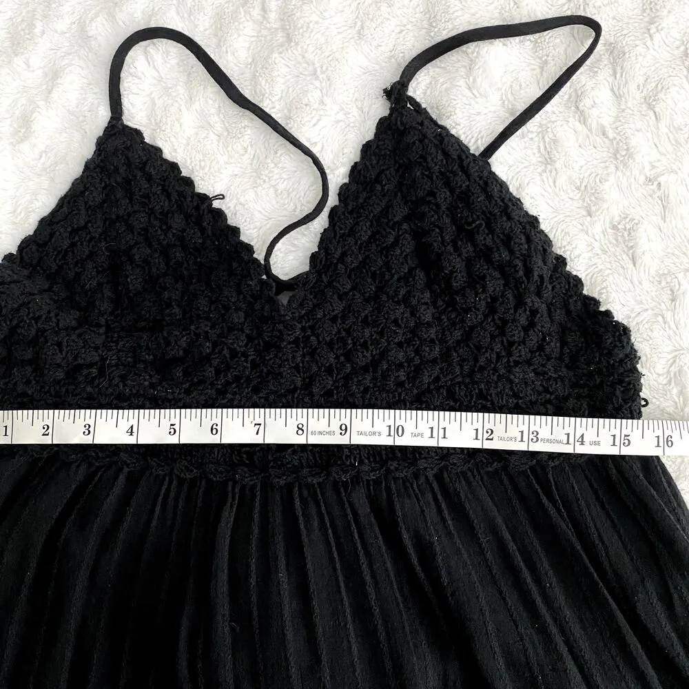 Aerie Black Crochet Gauzy Criss Cross Tie Back Tiered Boho Beach Mini Dress L - Image 8