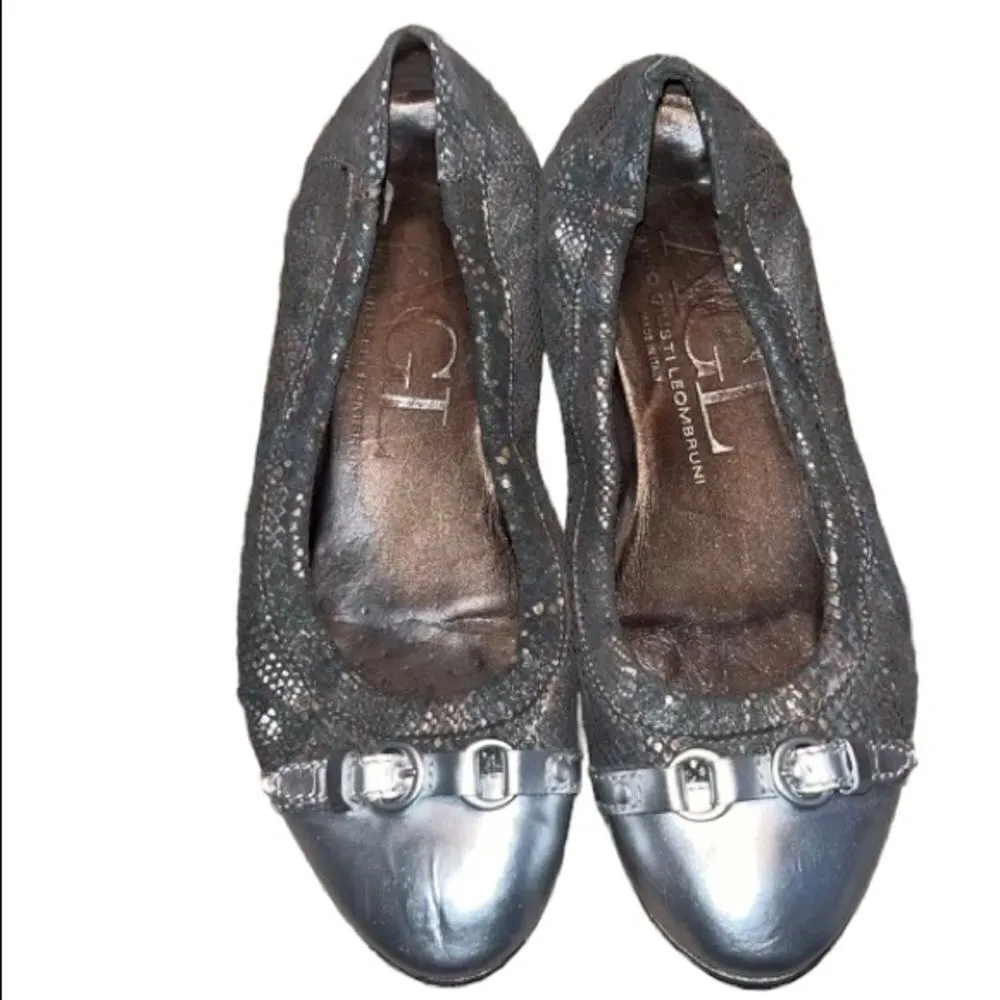 AGL Silver Leather Flat Shoes Size 7 Silver - Image 3