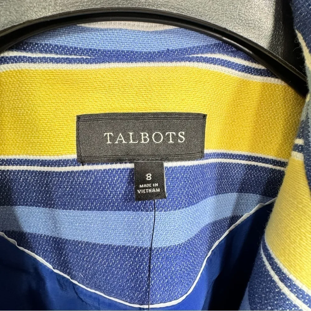 Talbot’s Yellow and Blue Striped Open Front Blazer Size 8 Preppy Coastal Career - Image 8
