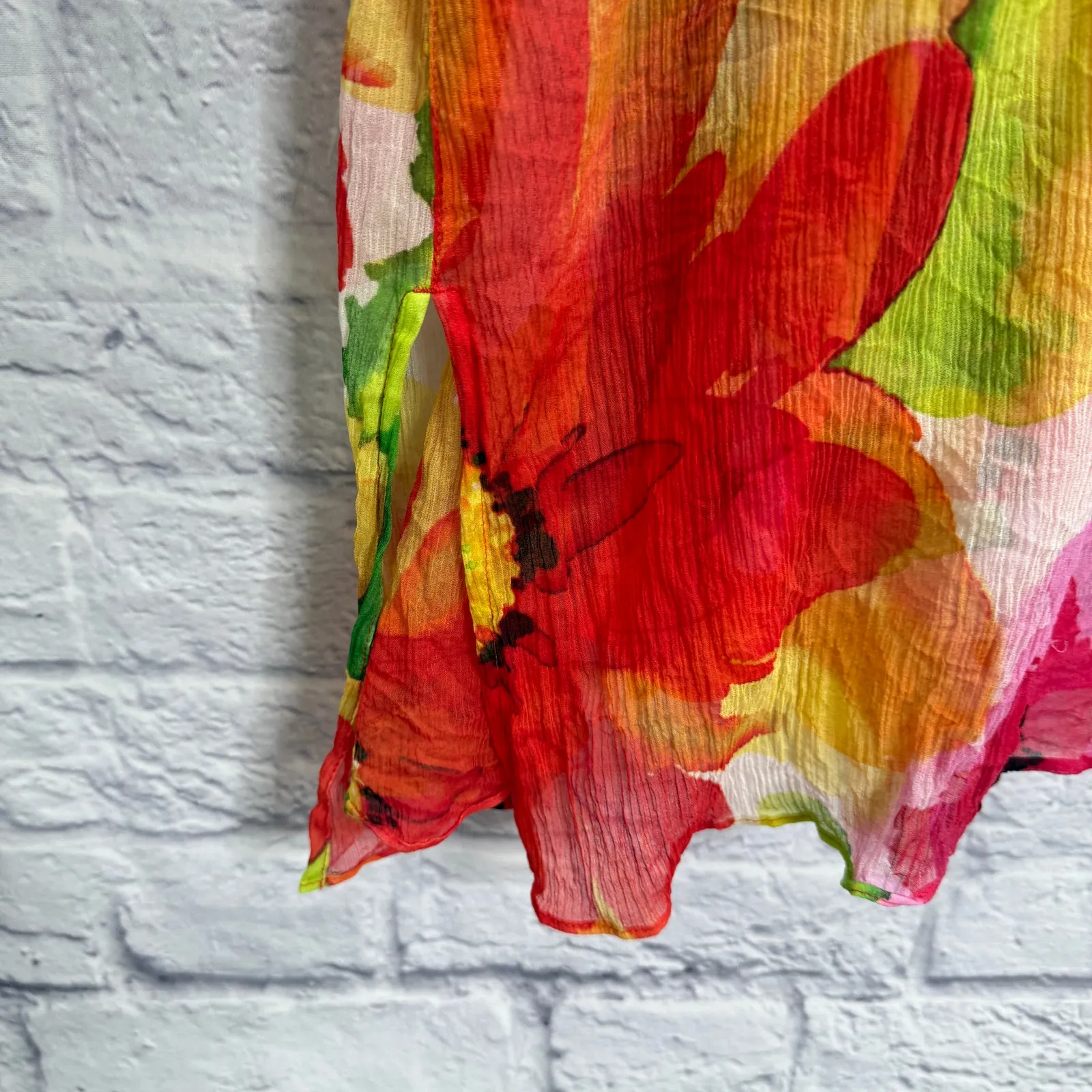 Chicos Silk Sheer Tunic and Tank 3pc Set Floral Scarf Size 2 / L Red Pink Blouse - Image 8