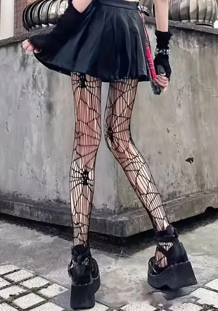 Black Gothic Skull Pattern Fishnet Tights Sexy Hollow Out Mesh Pantyhose OneSize - Image 5