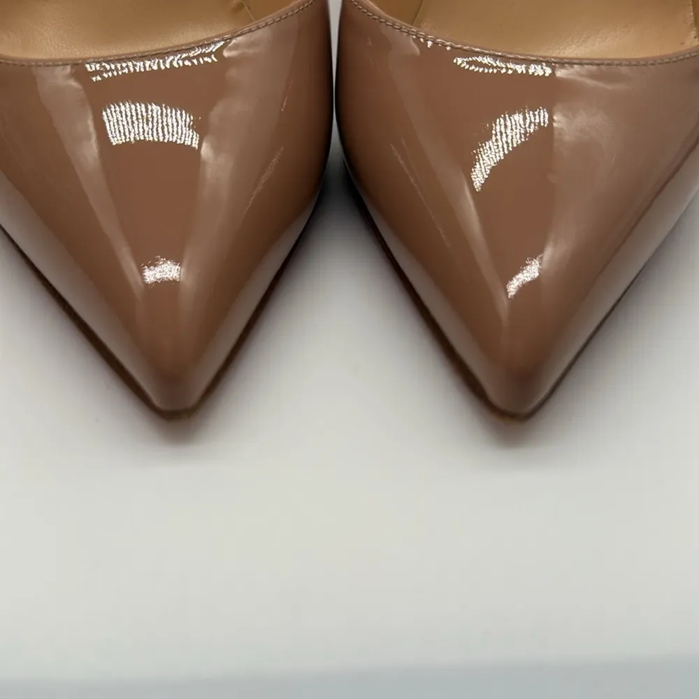 Louboutin Pigalle Follies Leather 100mm Red Sole Pumps Heels Nude Patent Size 39 - Image 8