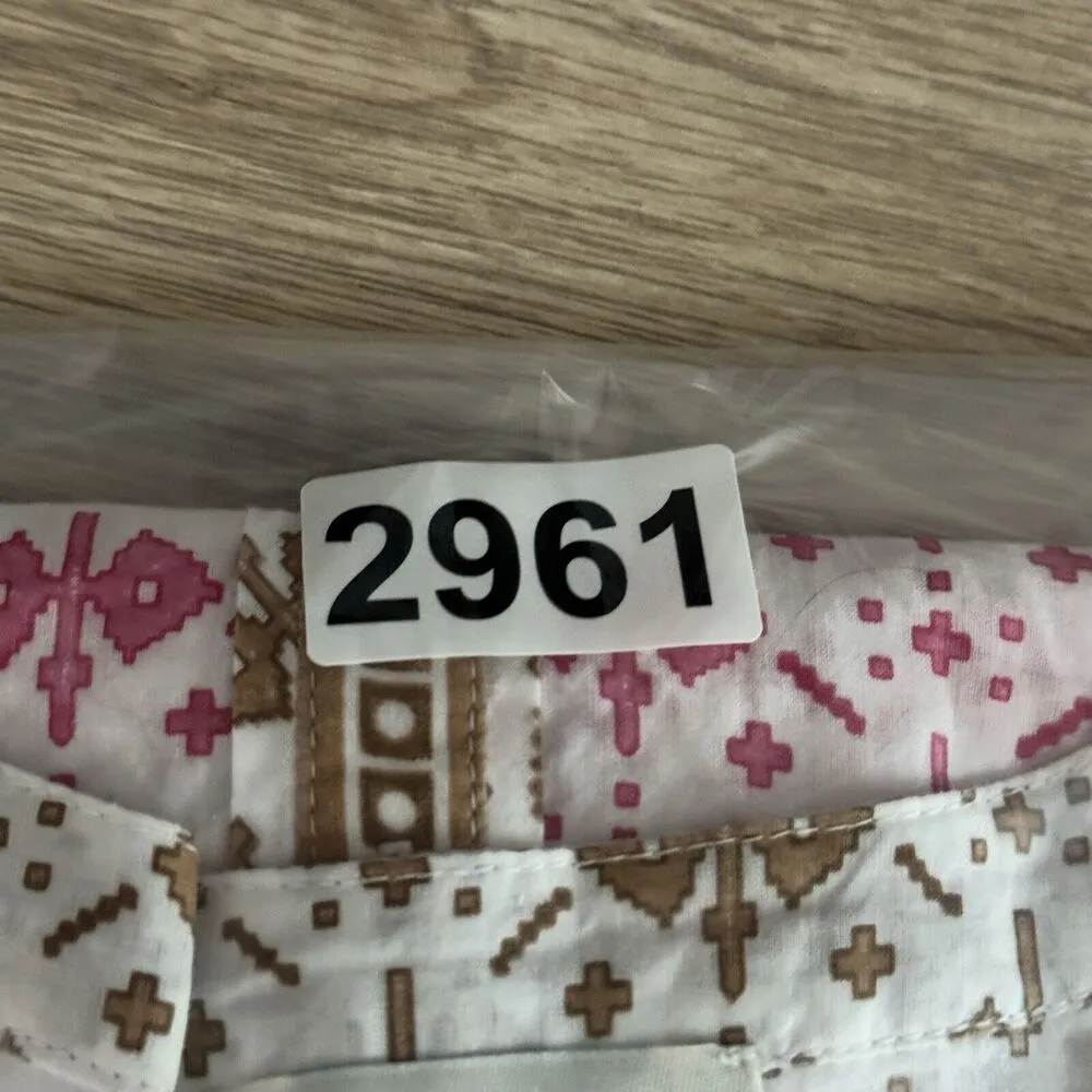 Sundance Shirt Women XS White Pink Geometric Rosalie Block Print Blouse Bohemian - Image 9