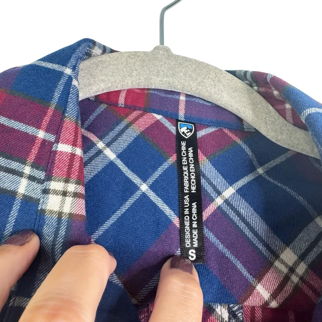 KUHL‎ Alina Flannel Button Shirt Long Sleeve Plaid Blue Red Women's SIZE Small S - Image 7