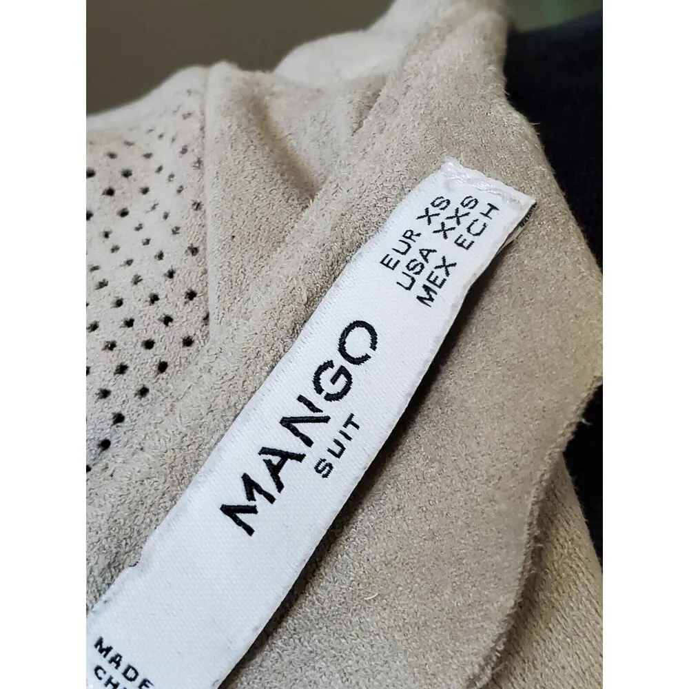 Mango Suit Beige Faux Suede V-Neck Short Flutter Sleeve Knee Length Dress XXS - Image 9