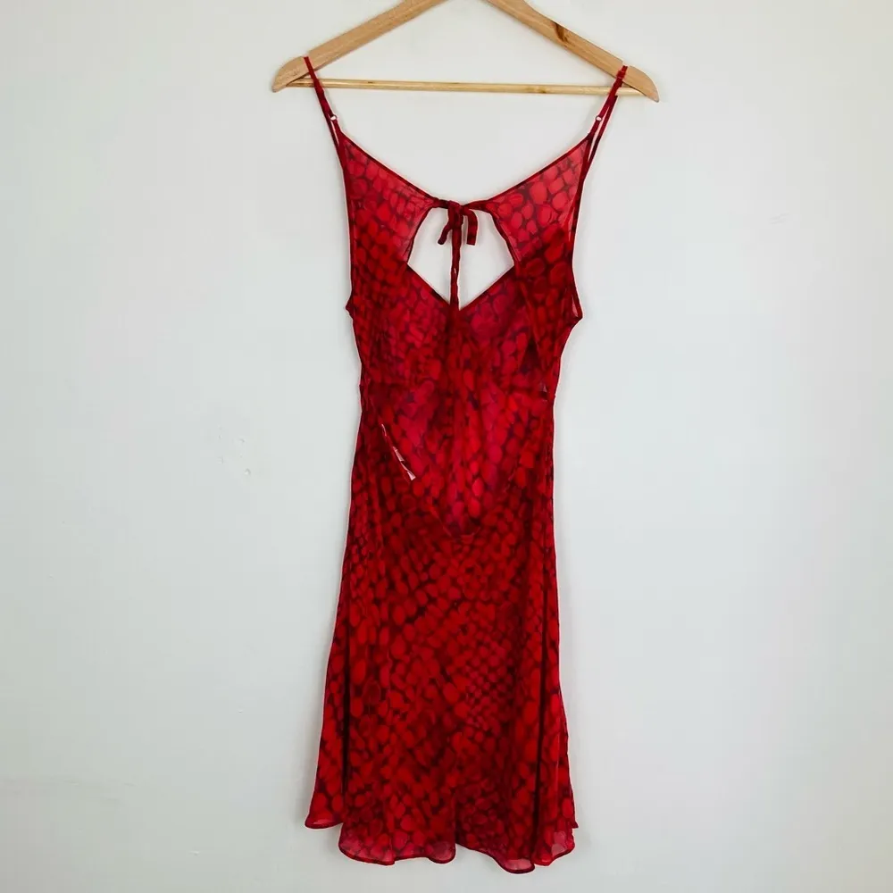 Victoria’s Secret red python print sheer silk slip dress with low back and tie.M - Image 2