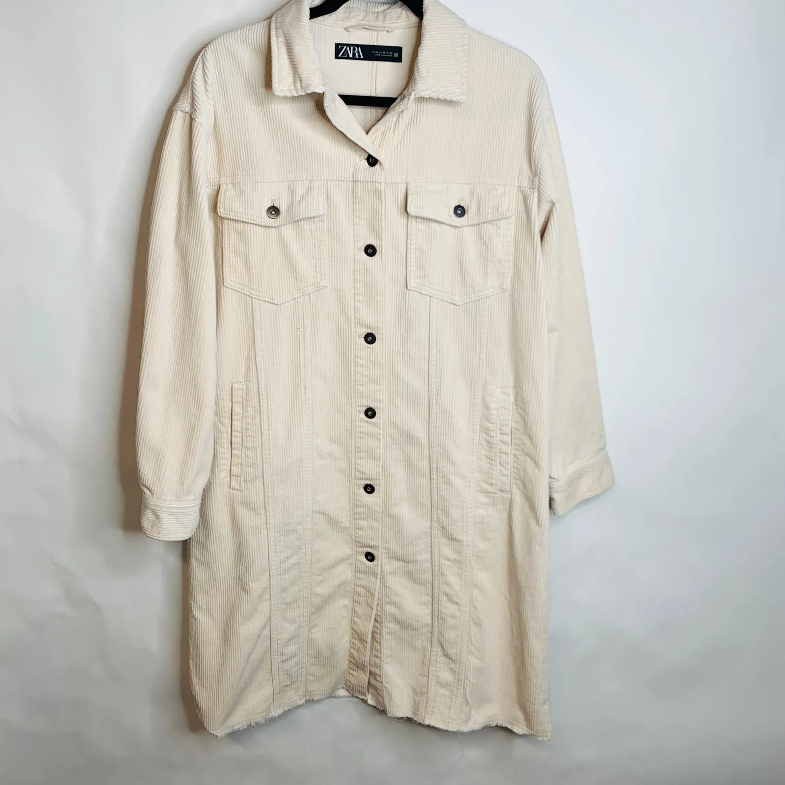 ZARA  Corduroy Duster Shacket Jacket Sz Medium Cream - Image 5