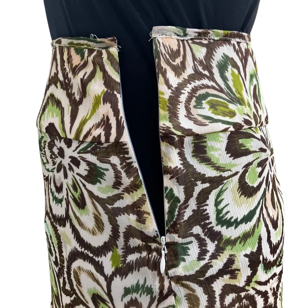 VTG Worthington Skirt Sz 14P Brown Tan Floral Chiffon Lightweight Boho Y2K Retro - Image 6