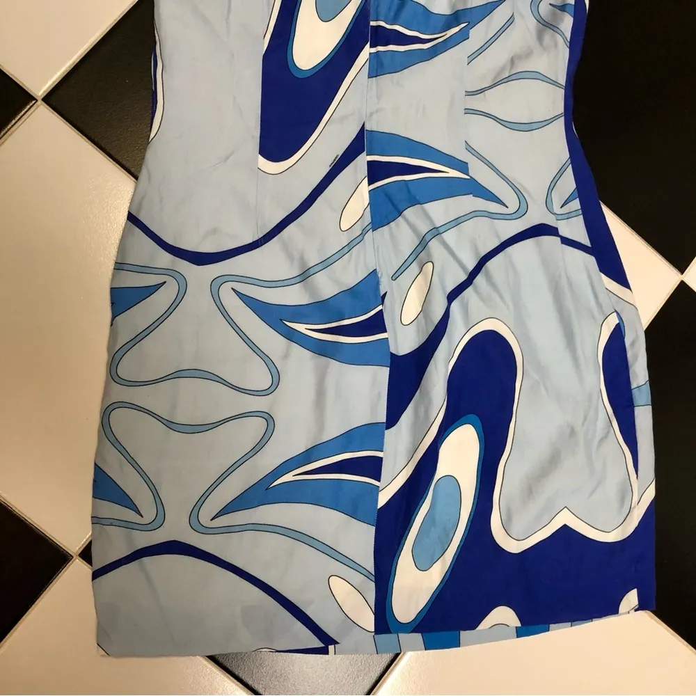 Sara Battaglia Abstract Tank Dress Swirly Lapis Blue Tie-Dye Mod Retro Designer - Image 12