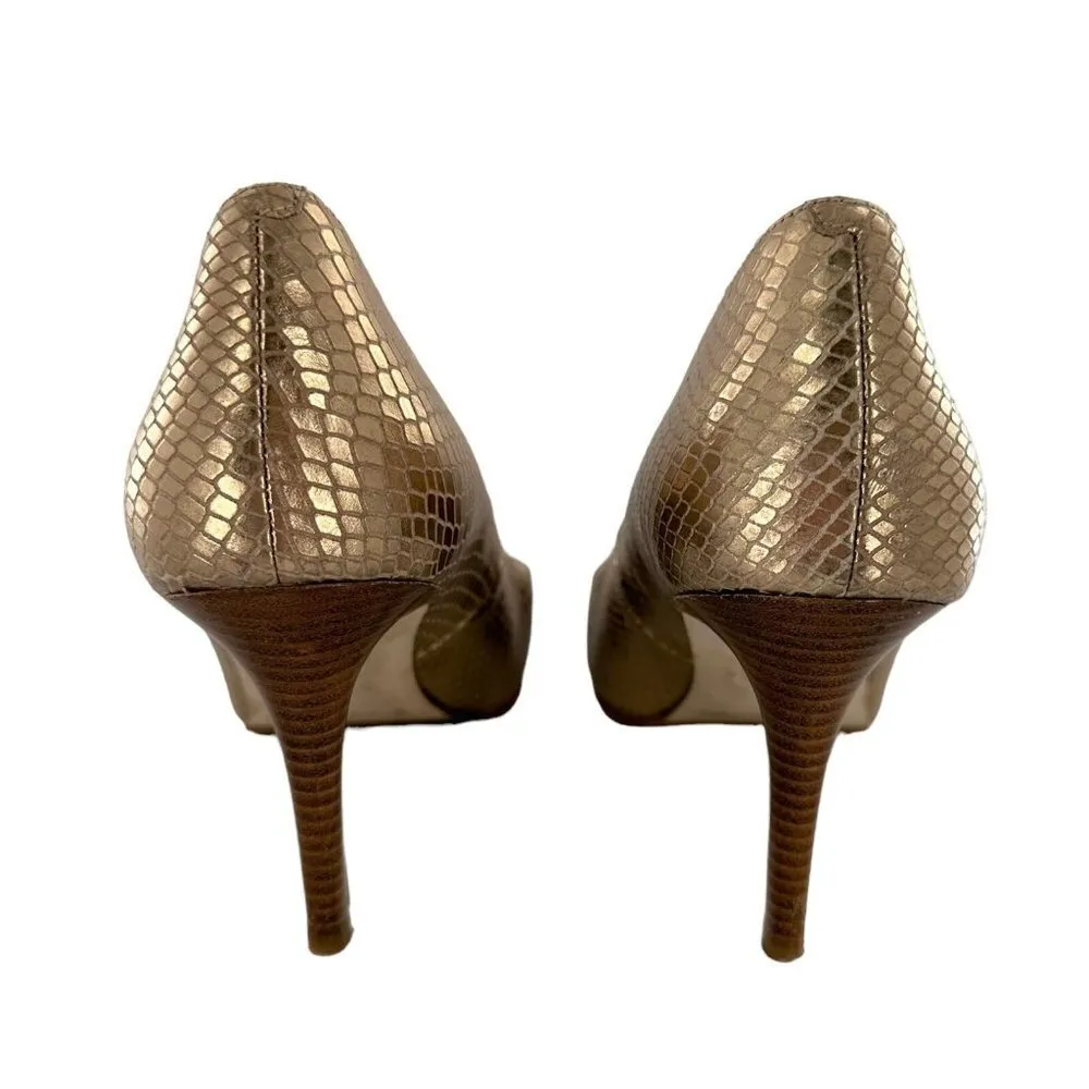 COLE HAAN Grand OS Lena Gold Snakeskin Embossed Pumps Heels Size 8.5 B - Image 6